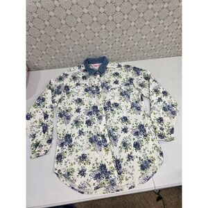 Penny Lane Womens Floral Print‎ Shirt Dress Blue Denim Collar Medium Blouse